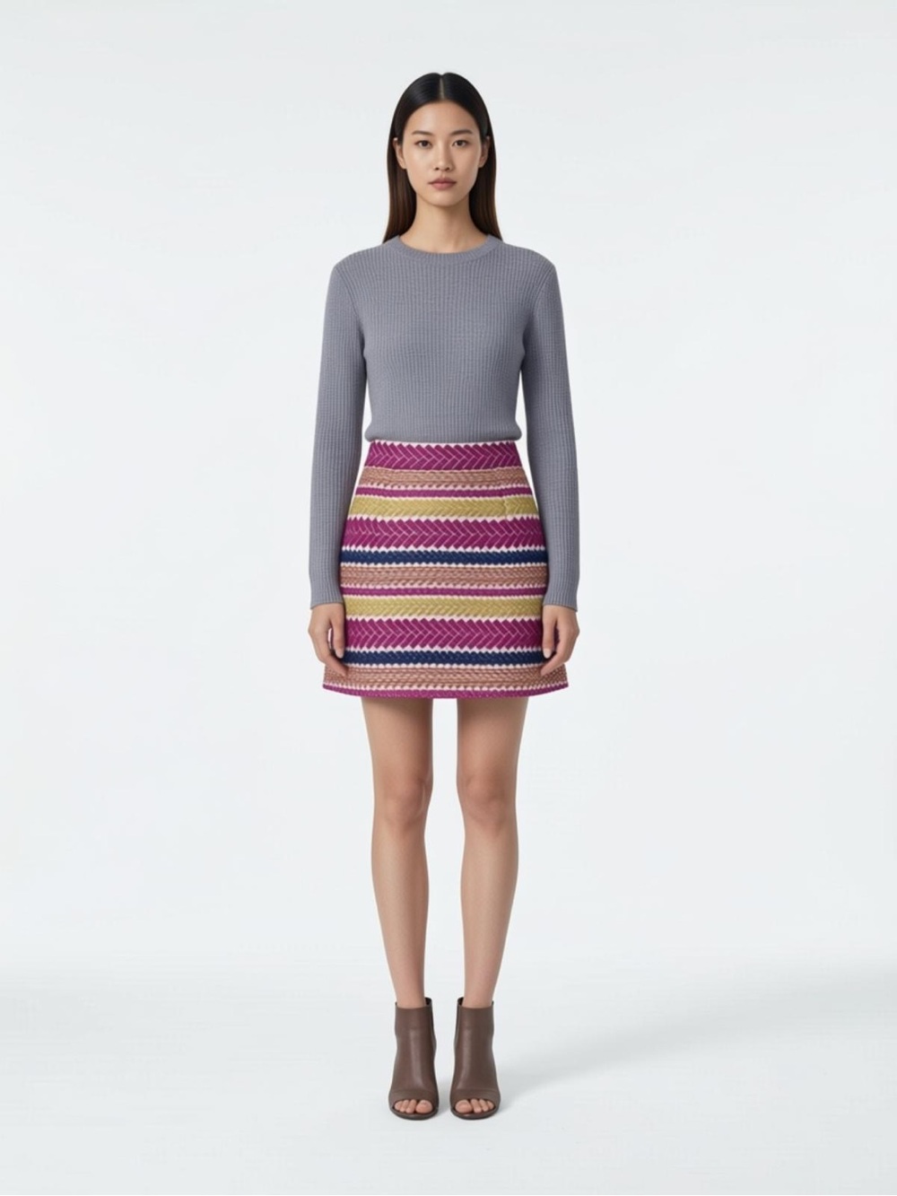 Morgan Carper Nomad Textured Woven Mini Skirt XS Pink Geometric Boho Pockets